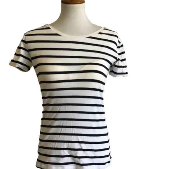 Women's Thick White and Thin Black Striped Short Sleeve Shirt - Picture 1 of 6
